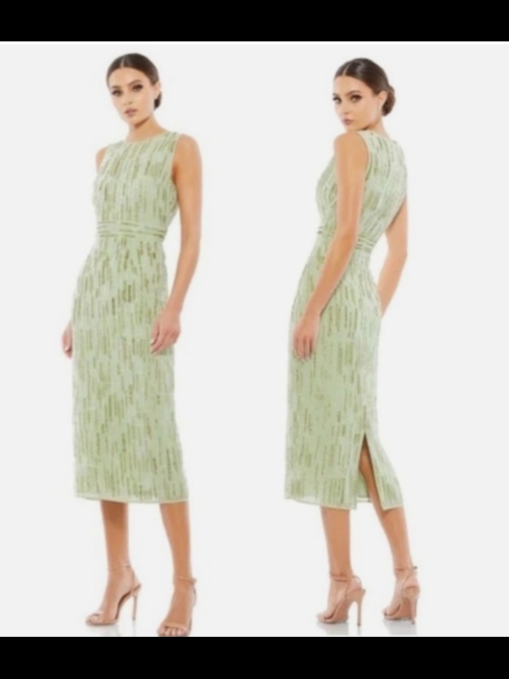 Mac Duggal #93597 Sage or Mint Green Sleeveless Midi Dress
